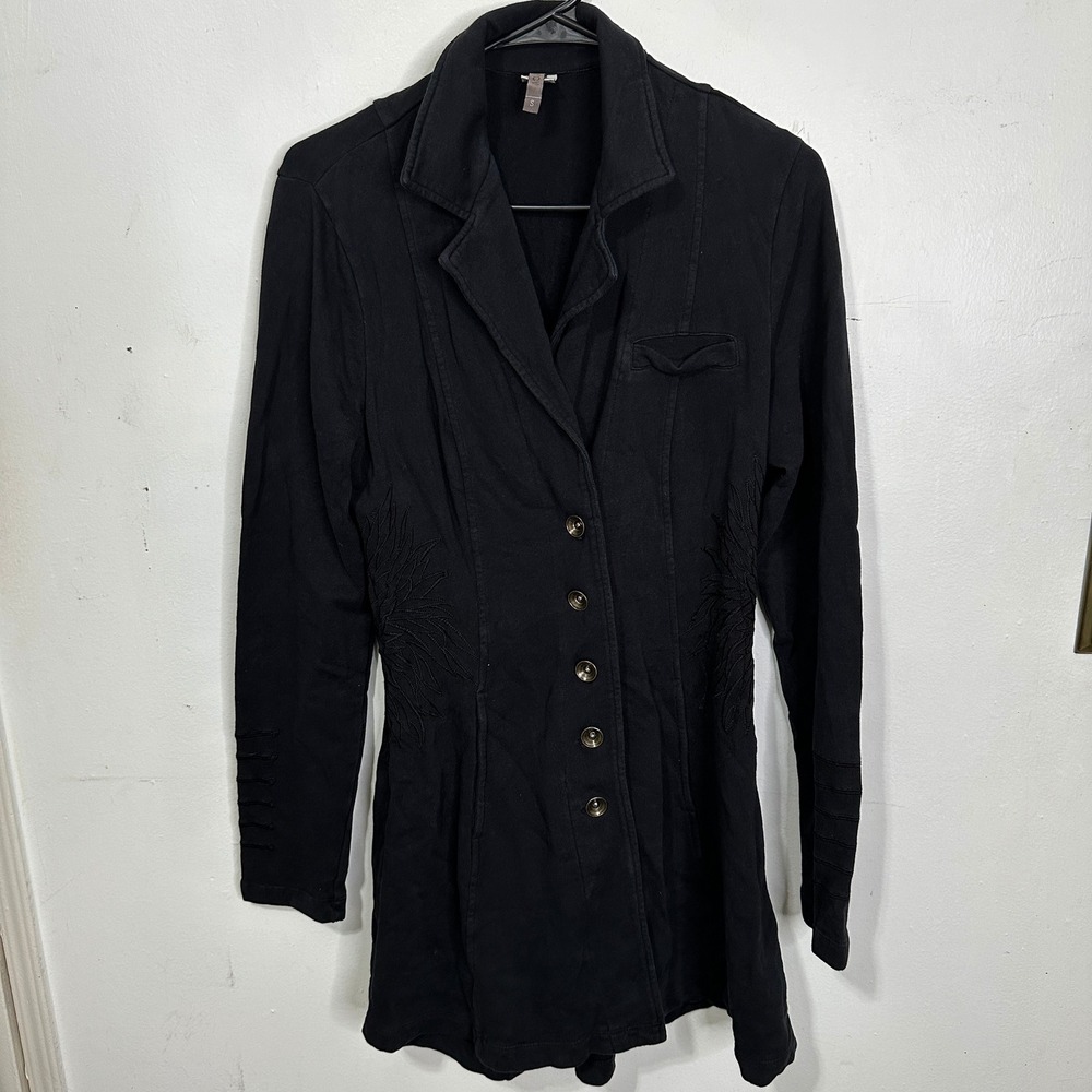 XCVI Womens Black Cotton Knit Embroidered Button Front Jacket Style 10576 Small